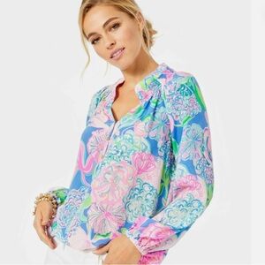 Lilly Pulitzer ELSA 100% Silk Top peony for your thoughts size Medium NWT